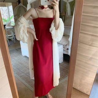 Plain Strappy Midi A-line Dress / Light Jacket