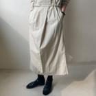 Button-detail Shirred Long Skirt