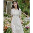 Short-sleeve Collar Embroidered Midi A-line Dress