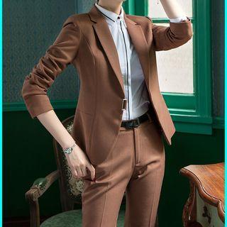 Slim Fit Blazer / Contrast Trim Dress Shirt / Striped Dress Shirt / Dress Pants / Pencil Skirt / Set