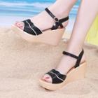 Peep Toe Wavy Slide Platform Wedge Sandals