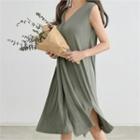 V-neck Sleeveless Slit-hem Midi Dress