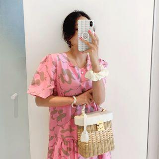Ruffle-hem Pattern Long Dress