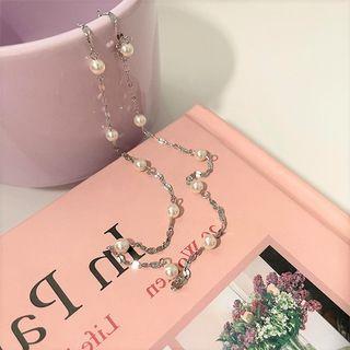 Rhinestone Faux Pearl Alloy Choker Silver - One Size
