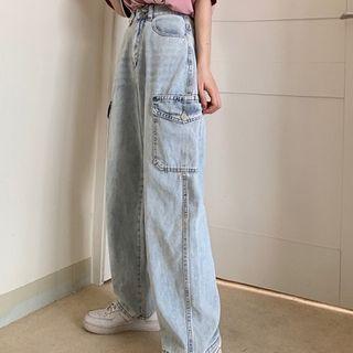 High-waist Straight-fit Cargo Jeans