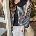 Collarless Dual-pocket Gingham Jacket Check - One Size