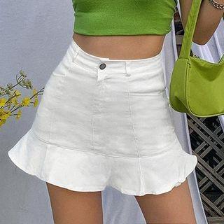 High-waist Ruffled-hem Mini Skirt