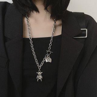 Bear Pendant Chain Necklace Silver - One Size