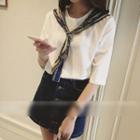 Elbow-sleeve Tie Neck Chiffon Top