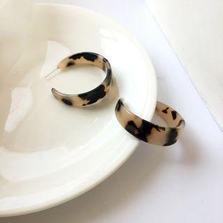 Leopard Print Resin Open Hoop Earring 1 Pair - Leopard - Light Coffee & Black - One Size