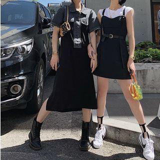 Plain Tank Top / Tie Waist Spaghetti Strap Dress