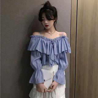 Long-sleeve Cold Shoulder Ruffled Top