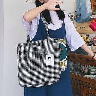 Plaid Canvas Tote Bag Fcf19024 - Black - One Size