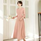 3/4-sleeve Square-neck Maxi Flare Dress