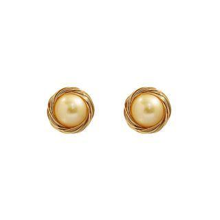 Fashion Simple Plated Gold Geometric Round Champagne Freshwater Pearl Small Stud Earrings Golden - One Size