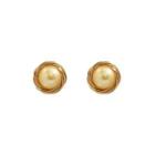 Fashion Simple Plated Gold Geometric Round Champagne Freshwater Pearl Small Stud Earrings Golden - One Size
