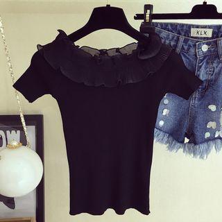 Ruffle Trim Short-sleeve Knit Top