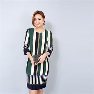 3/4-sleeve Stripe Sheath Dress