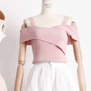 Off-shoulder Cross-strap Knit Top