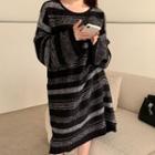 Long-sleeve Striped Sweater Dress Black - One Size
