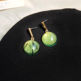 Round Drop Earring 1 Pair - Gold & Green - One Size