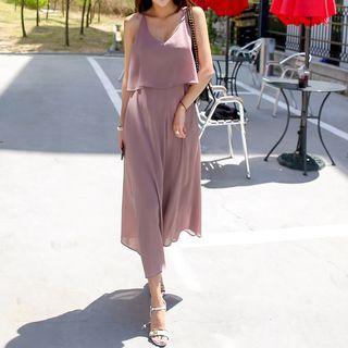 Spaghetti-strap Layered Long Dress