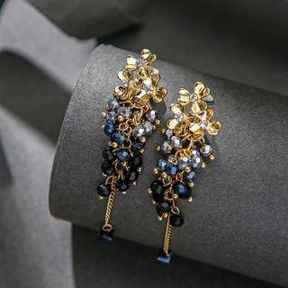 Beaded Drop Earring 1 Pair - Black & Gold - One Size