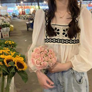 Lace Panel Blouse Black & Almond - One Size