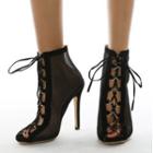 Mesh Lace-up Stiletto Ankle Boots