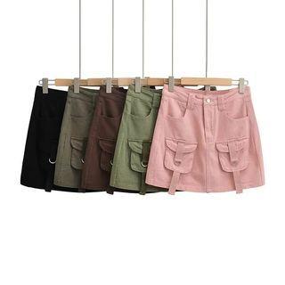 Plain Pocket A-line Cargo Mini Skirt
