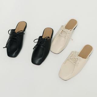 Lace-up Pleather Flat Mules