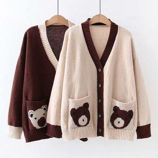 Contrast Trim Bear Cardigan