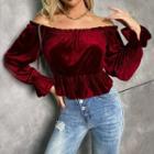 Off-shoulder Velvet Cropped Blouse