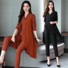 Mock Two-piece Long-sleeve Straight-cut Jumpsuit