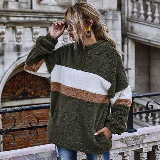 Paneled Half-zip Furry Pullover
