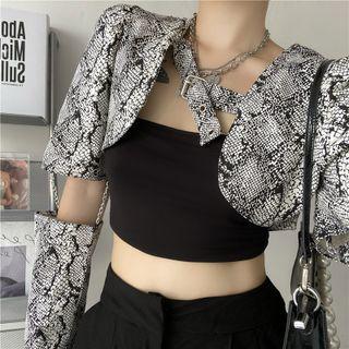 Snakeskin Print Cutout Crop Blazer White - One Size