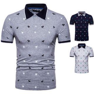 Goat Print Short-sleeve Polo Shirt