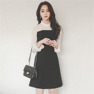 Lace-panel Color-block A-line Dress