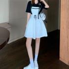 Drawstring-waist Mini A-line Overall Dress / Short-sleeve T-shirt