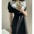 Short-sleeve Ruffled Collar Mini Dress