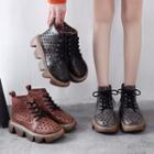 Perforated Platform Lace-up Short Boots