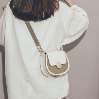 Two-tone Faux Leather Crossbody Bag Green - One Size