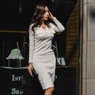 V-neck Dual-pocket Midi Dress