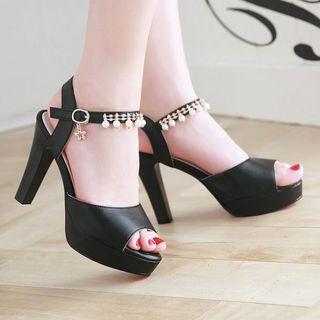 Faux Pearl Peep Toe Platform High Heel Sandals