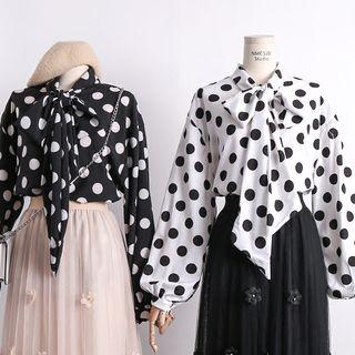 Tie-neckline Polka-dot Chiffon Blouse