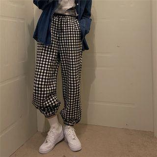 Plaid Jogger Pants Black & White - One Size
