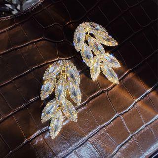 Rhinestone Leaf Dangle Earring 1 Pair - Gold & White - One Size