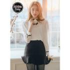 Mock-neck Puff-sleeve Chiffon Top With Brooch