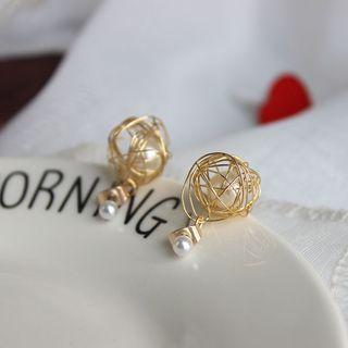 Wirework Caged Faux Pearl Dangle Earring As Shown In Figure - One Size