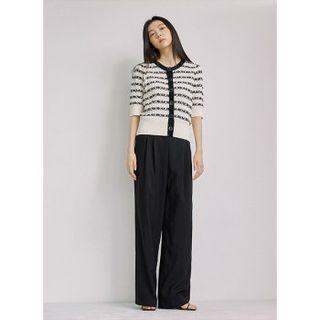Elbow-sleeve Embossed Cardigan Black - One Size